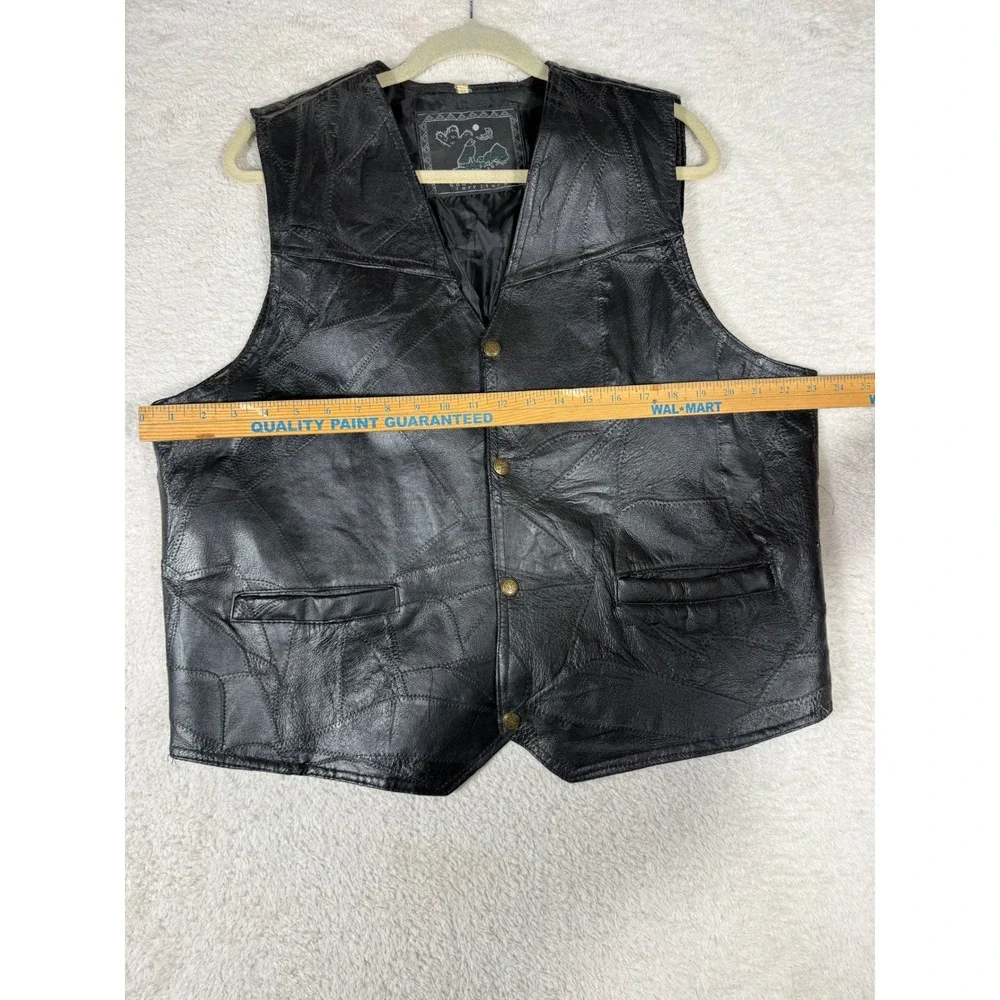 South Territory Patchwork Leather Vest Mens XL Black Good Biker Moto Rocker Vtg